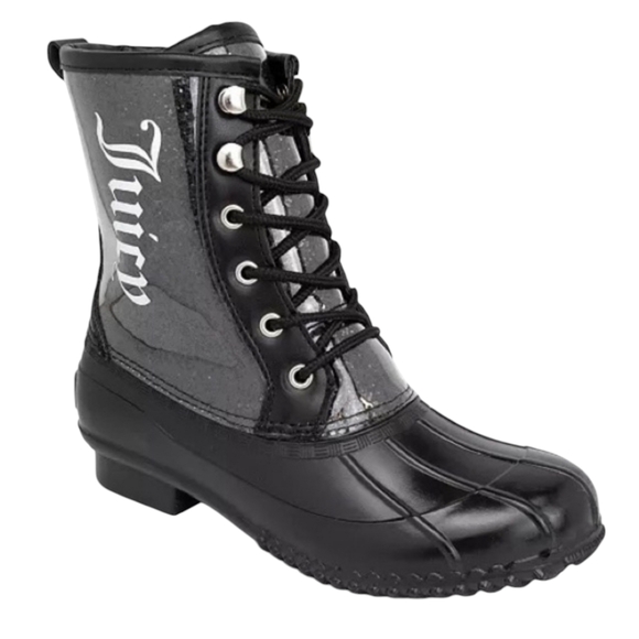 Juicy Couture Black Glitter Waterproof Insulated Duck Winter Snow Boots Size 9 - Picture 1 of 7